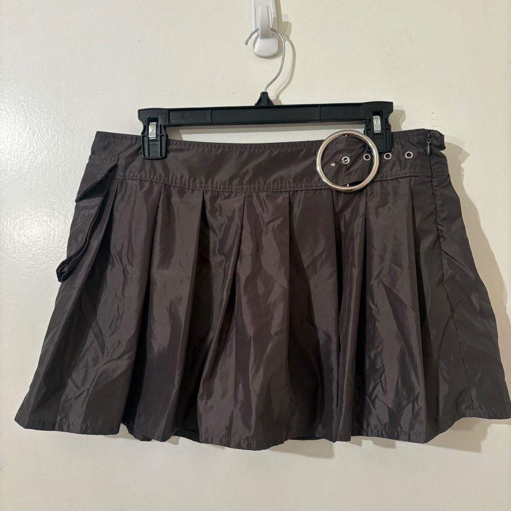 Reflective Gray Pleated Cargo Skort O-Ring Buckle Y2K Mini Skirt Goth Streetwear